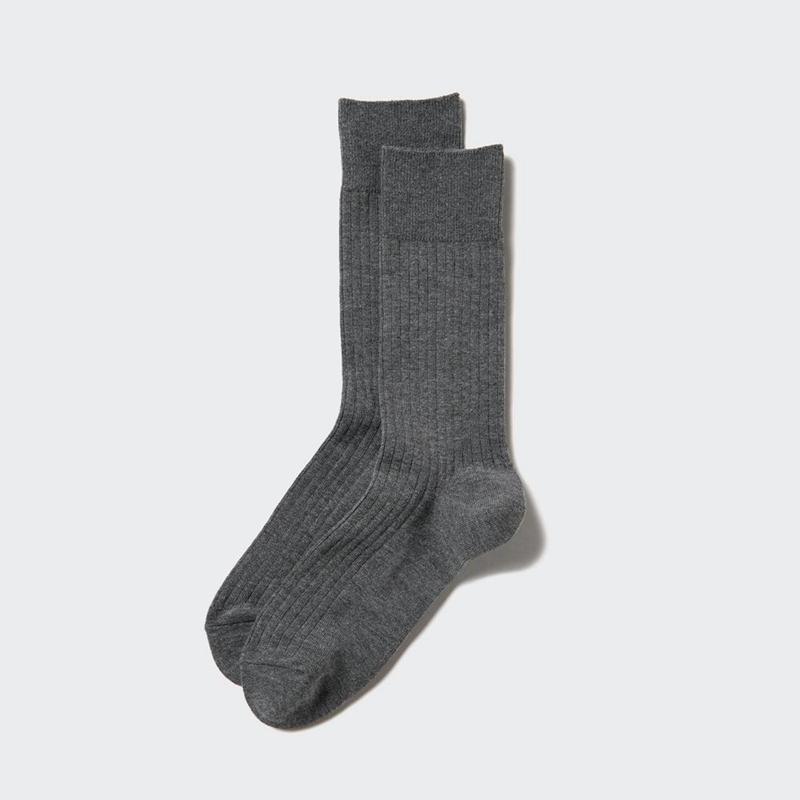 Uniqlo HEATTECH (Ribbed) Men Socks Dark Grey  US |  QVYB-73642