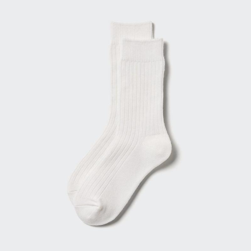 Uniqlo HEATTECH (Ribbed) Women Socks Tights White  US |  FMKX-41796