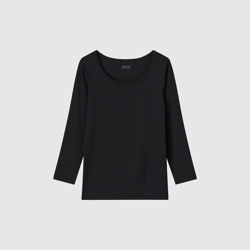 Uniqlo HEATTECH Scoop Neck Kids' Long Sleeved Top Black  US |  YKXI-57348