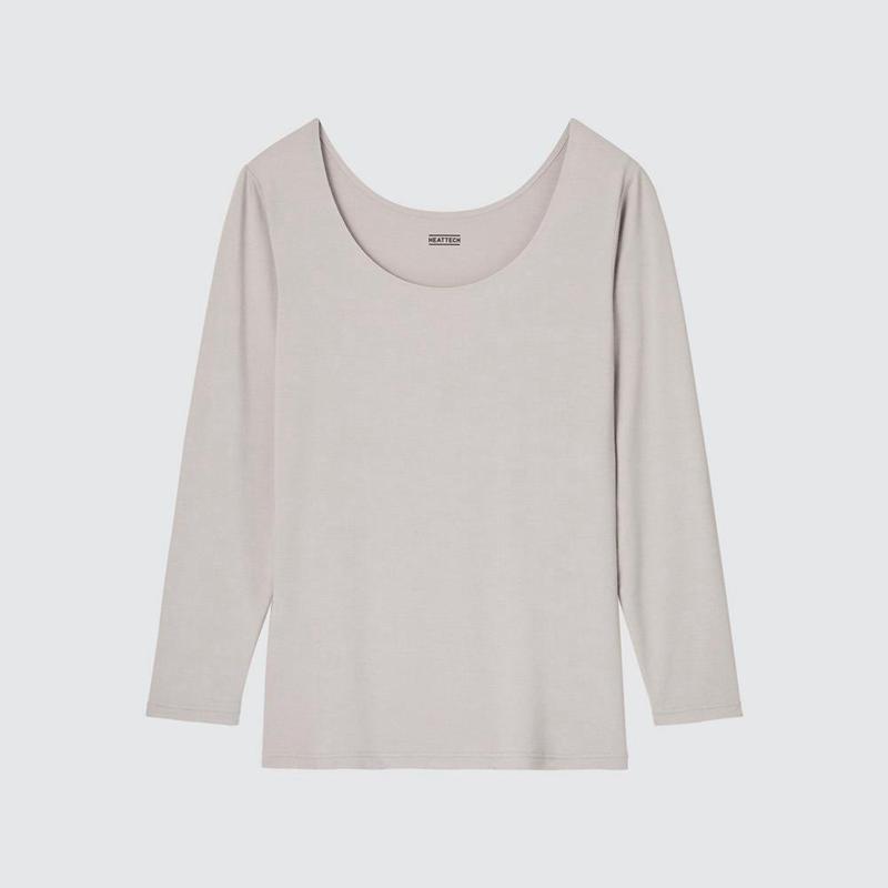 Uniqlo HEATTECH Scoop Neck Women T-Shirts Dark Grey  US |  SAQL-58273