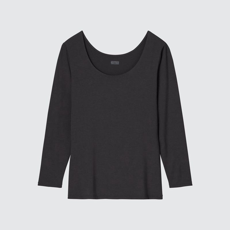 Uniqlo HEATTECH Scoop Neck Women T-Shirts Dark Grey  US |  SAQL-58273