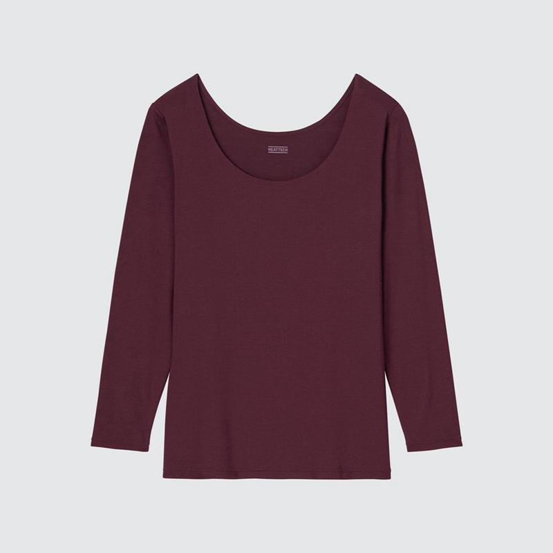 Uniqlo HEATTECH Scoop Neck Women T-Shirts Wine  US |  RWEI-69508