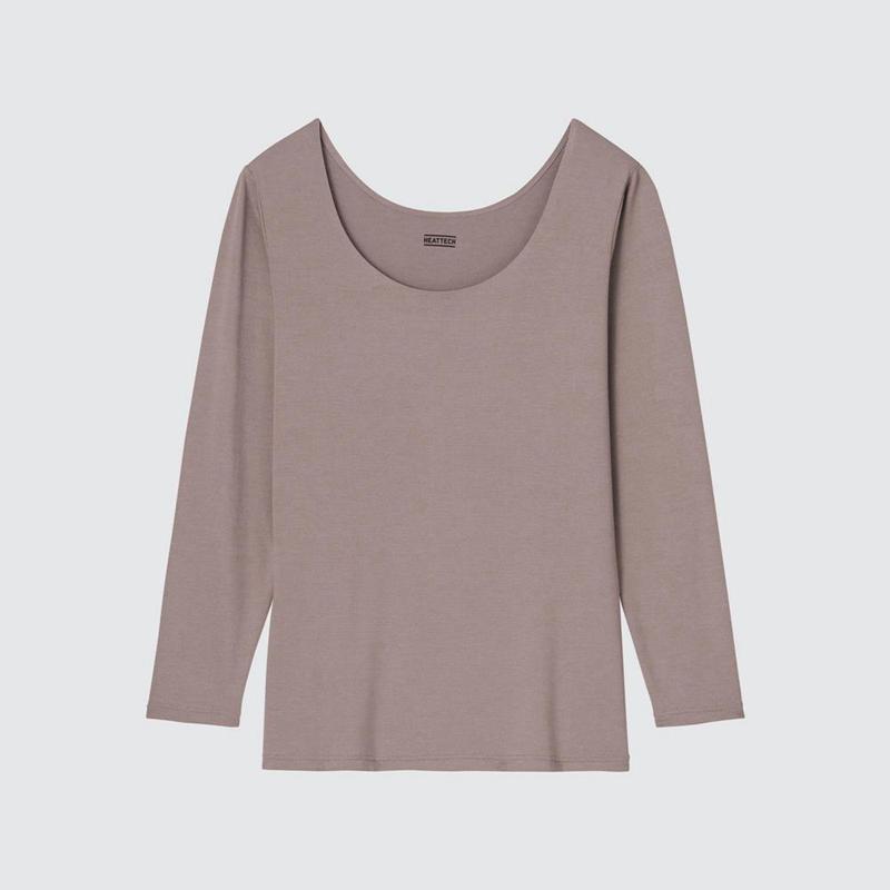 Uniqlo HEATTECH Scoop Neck Women T-Shirts Beige  US |  PBZD-80752