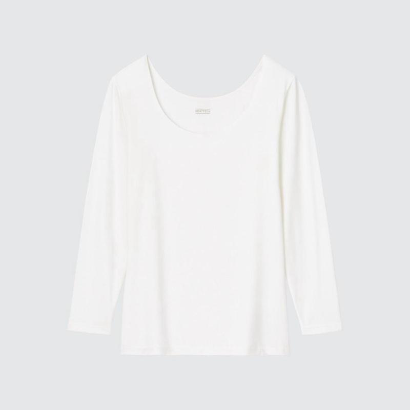 Uniqlo HEATTECH Scoop Neck Women T-Shirts White  US |  QVER-53208