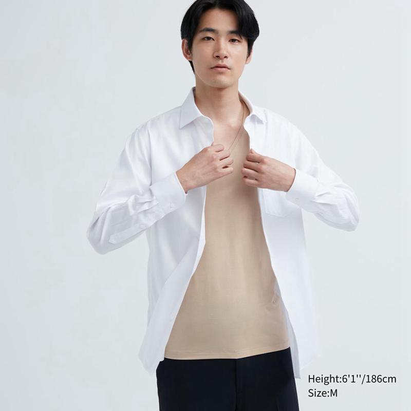 Uniqlo HEATTECH V Neck Men T-Shirt White  US |  THSI-82906