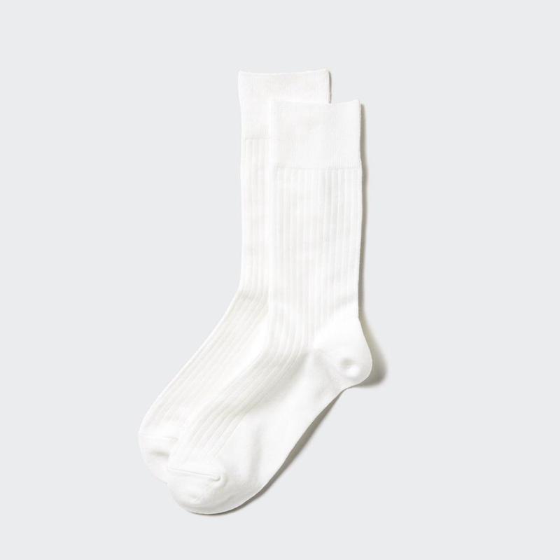 Uniqlo HEATTECH (Wide Ribbed) Men Socks Off White  US |  FLNO-13458