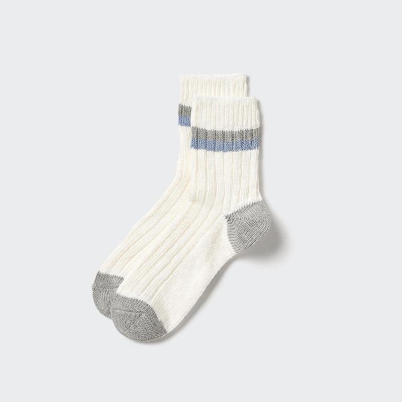 Uniqlo Half (Stripe, Slub) Men Socks Off White  US |  DWKJ-35294