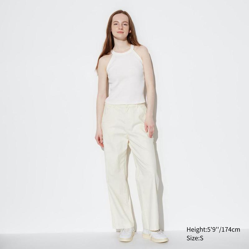 Uniqlo Halter Neck Ribbed Cropped Women Tank Tops White  US |  LHVO-87096