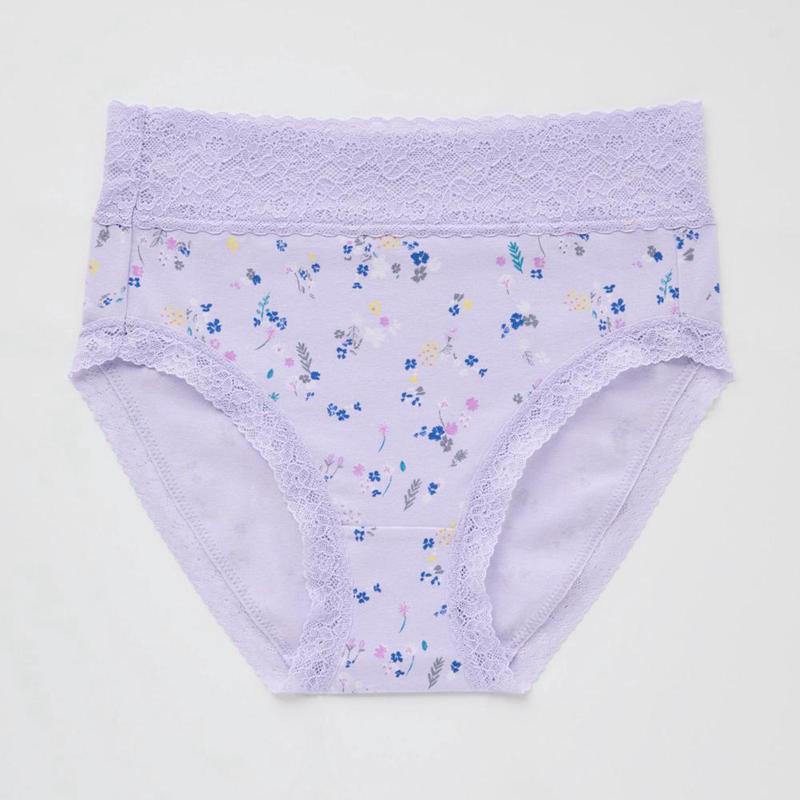 Uniqlo High Rise (Flowers) Women Briefs Purple  US |  KFUA-78063