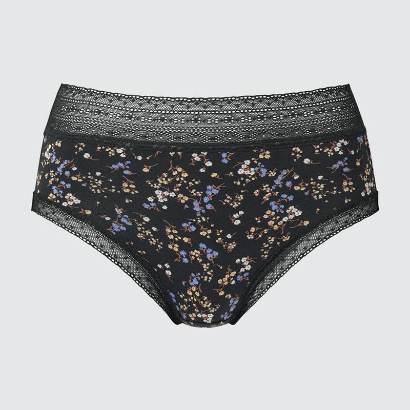 Uniqlo High Rise (Mini Flowers) Women Briefs Black  US |  EUJV-05469