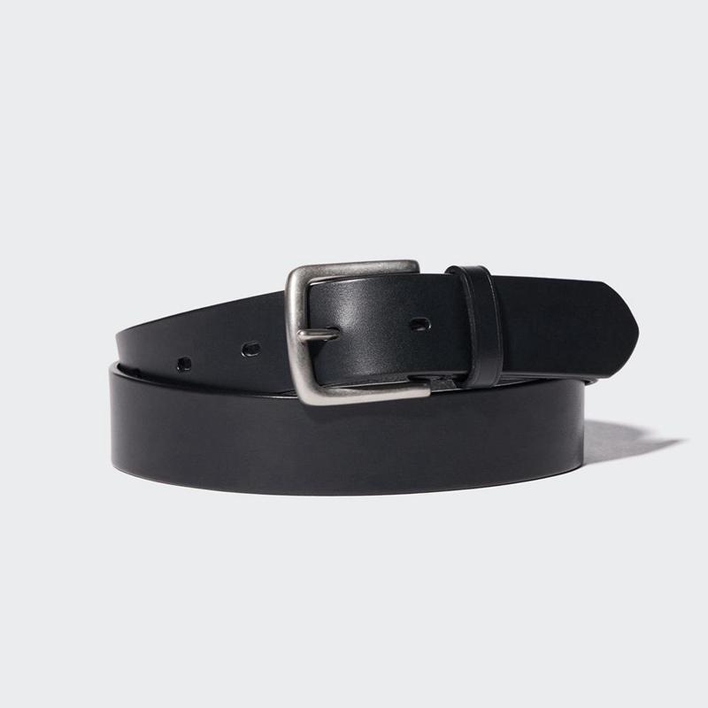 Uniqlo Italian Oiled Leather Men Belt Black  US |  QPXO-93648