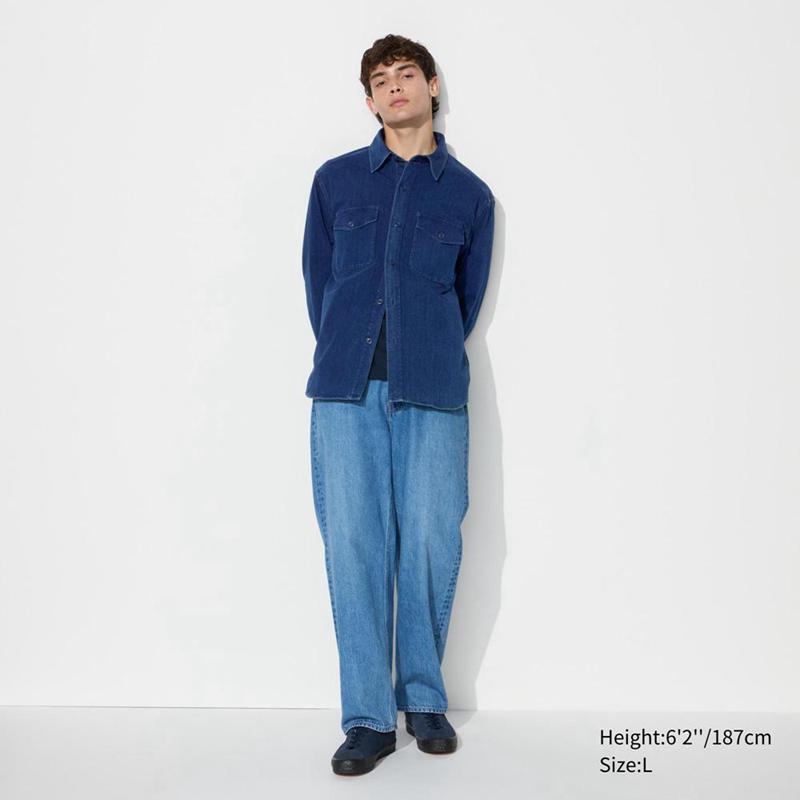 Uniqlo Jersey (Denim) Men Overshirts Blue  US |  NVIC-34056