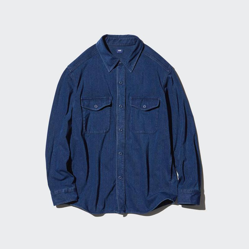 Uniqlo Jersey (Denim) Men Overshirts Blue  US |  NVIC-34056