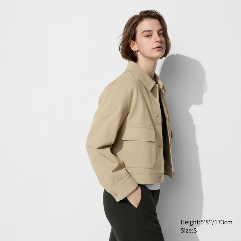 Uniqlo Jersey Relaxed Women Jackets Beige  US |  MSKI-85037