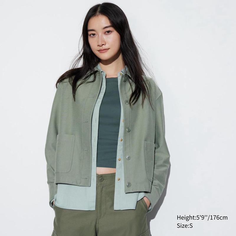 Uniqlo Jersey Relaxed Women Jackets Green  US |  UHXF-85634