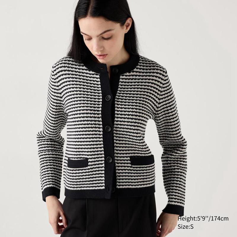 Uniqlo Knit Short (Stripe) Women Jackets Black  US |  DRIK-24105