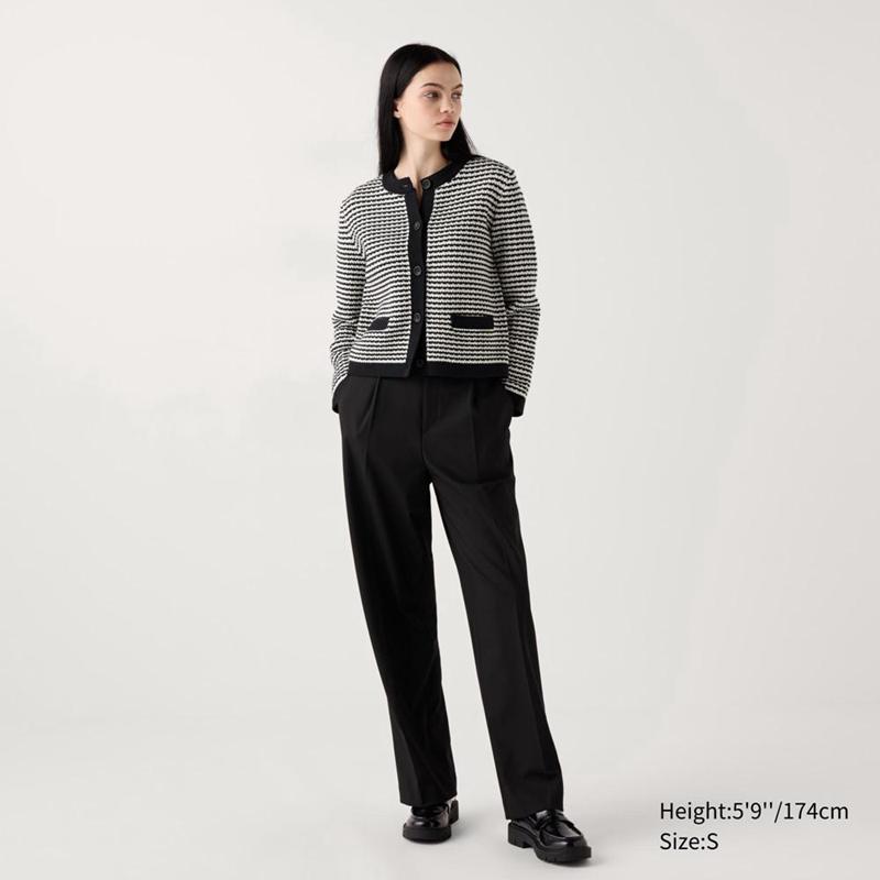 Uniqlo Knit Short (Stripe) Women Jackets Black  US |  KMTF-75308