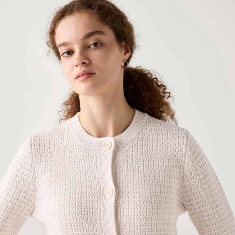 Uniqlo Knit Short Women Jackets Off White  US |  NLSO-67249