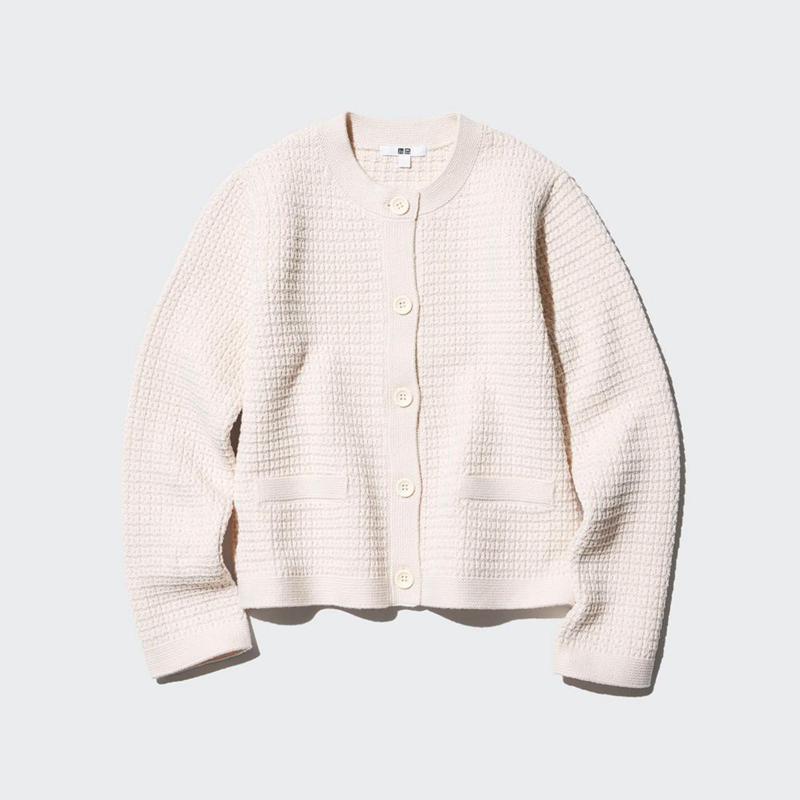 Uniqlo Knit Short Women Jackets Off White  US |  NLSO-67249