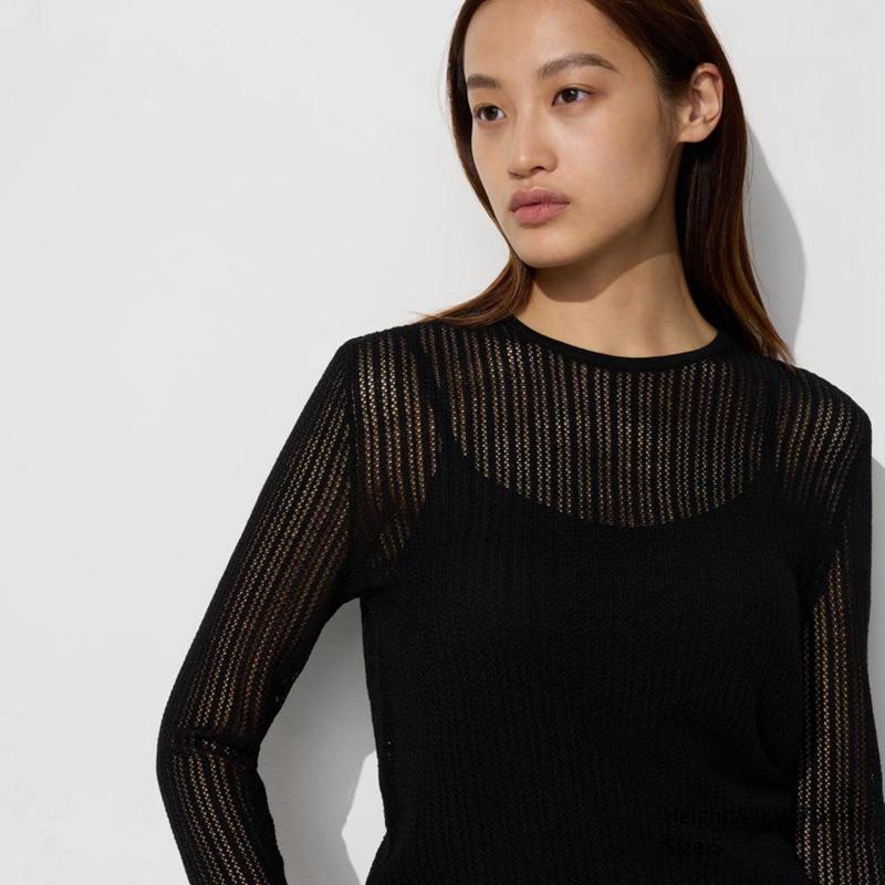 Uniqlo Lace Crew Neck Women Jumper Black  US |  ZLUV-93641