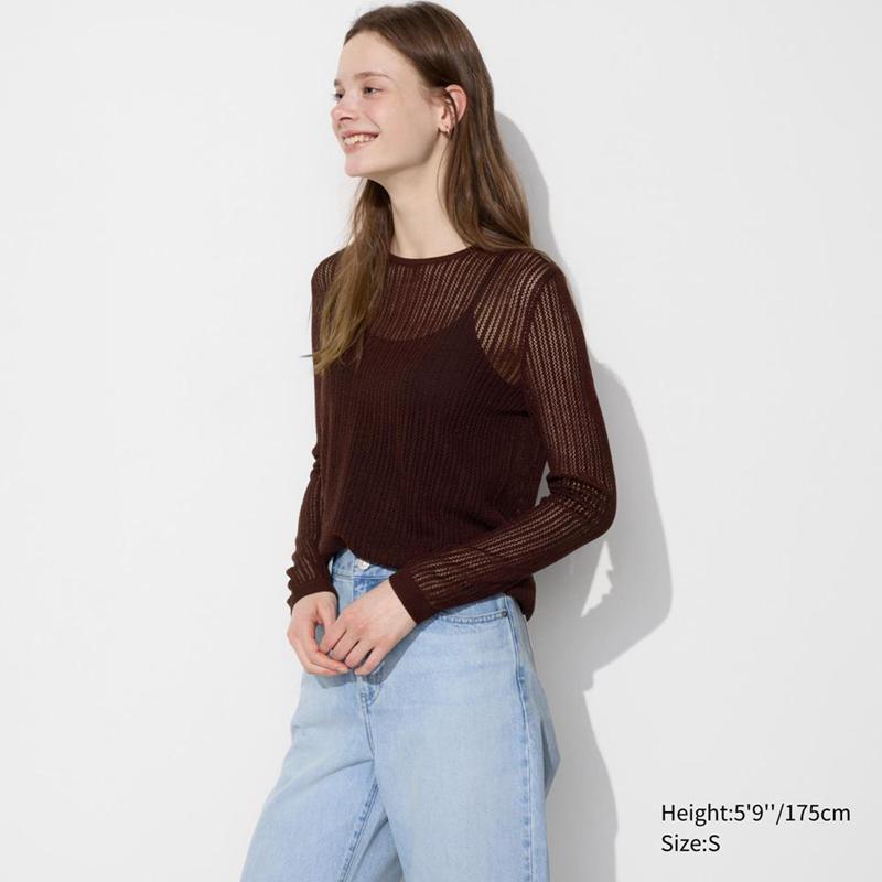 Uniqlo Lace Crew Neck Women Jumper Dark Brown  US |  MQBZ-09683