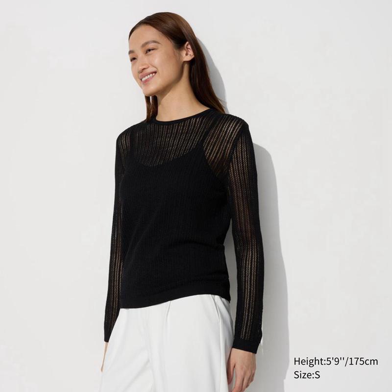 Uniqlo Lace Crew Neck Women Jumper Off White  US |  KNCI-49325