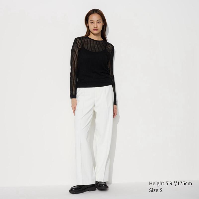 Uniqlo Lace Crew Neck Women Jumper Off White  US |  KNCI-49325