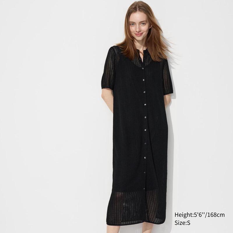 Uniqlo Lace Knit Women Dress Black  US |  UTFW-85971