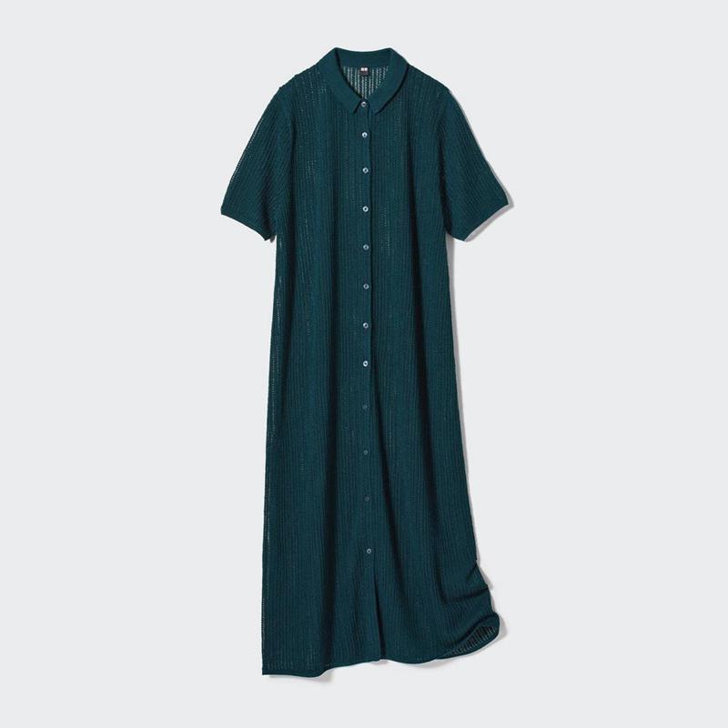 Uniqlo Lace Knit Women Dress Green  US |  ELQZ-82754