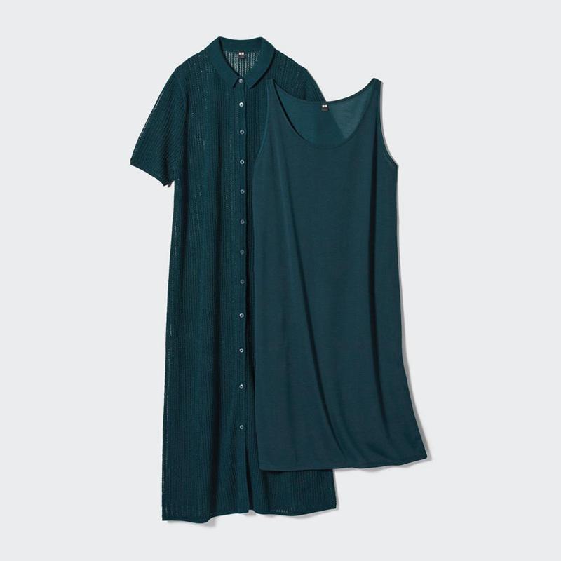 Uniqlo Lace Knit Women Dress Green  US |  ELQZ-82754