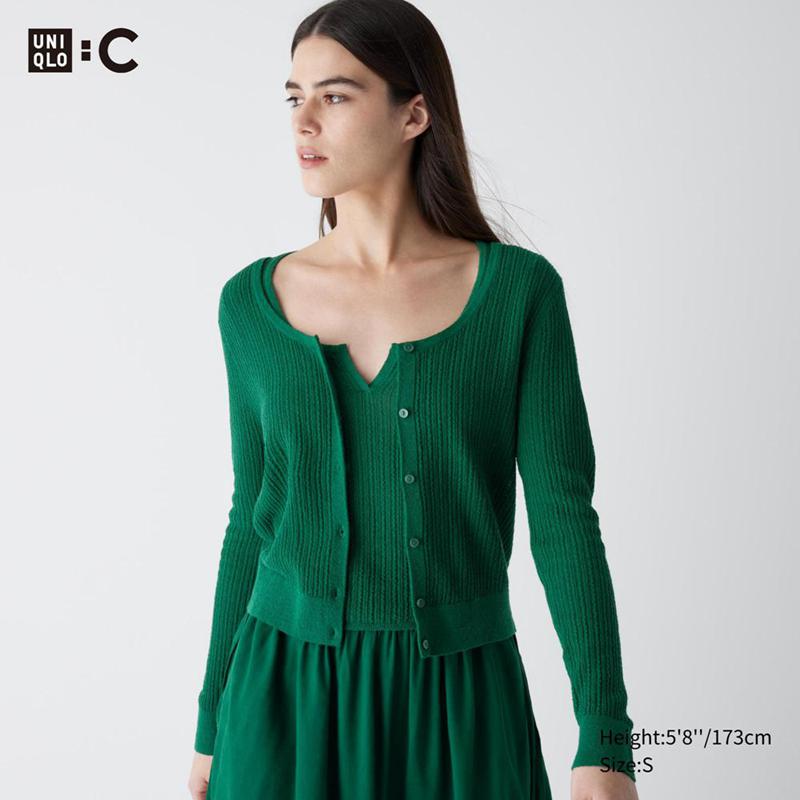 Uniqlo Lace Round Neck Short Women Cardigans Green  US |  LGPA-98176