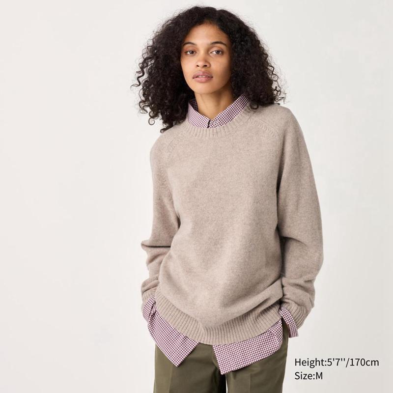 Uniqlo Lambswool Crew Neck Men Jumper Beige  US |  EHAD-67439