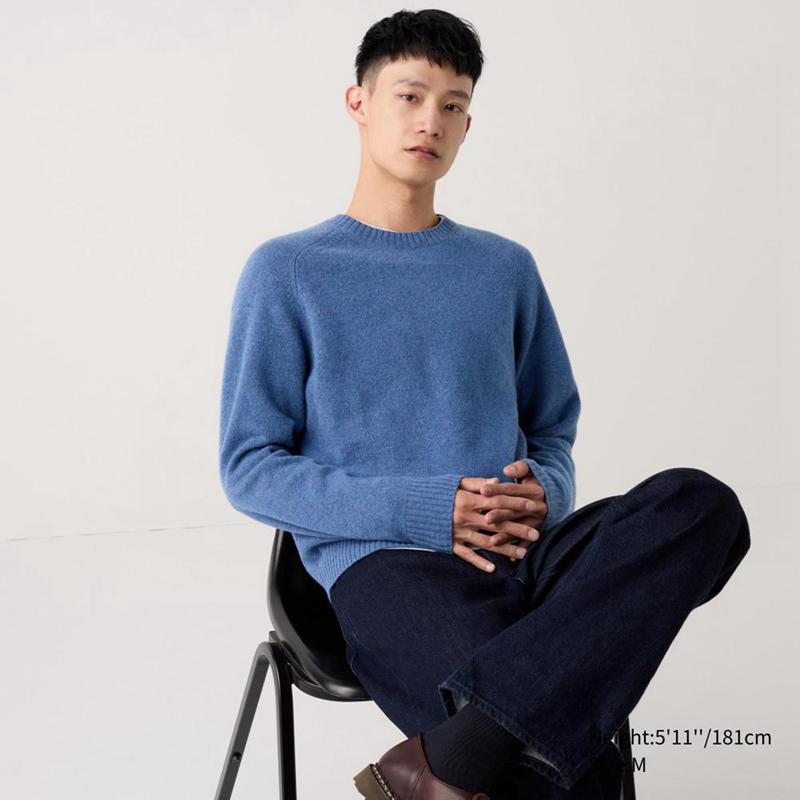 Uniqlo Lambswool Crew Neck Men Jumper Blue  US |  GOEV-39058