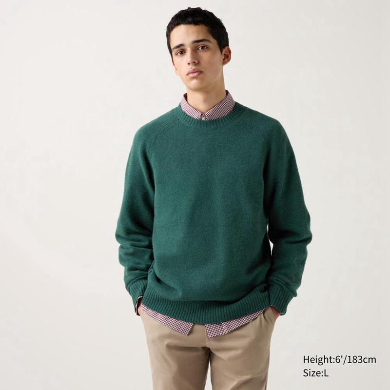 Uniqlo Lambswool Crew Neck Men Jumper Green  US |  JOWR-05789