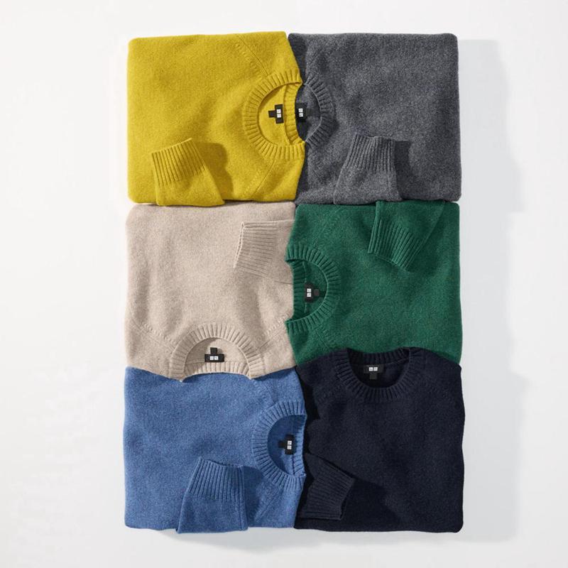 Uniqlo Lambswool Crew Neck Men Jumper Yellow  US |  PUVW-98305