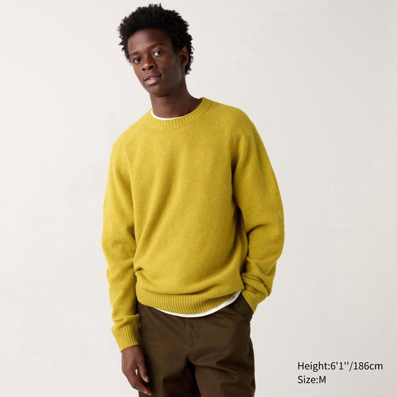 Uniqlo Lambswool Crew Neck Men Jumper Yellow  US |  PUVW-98305