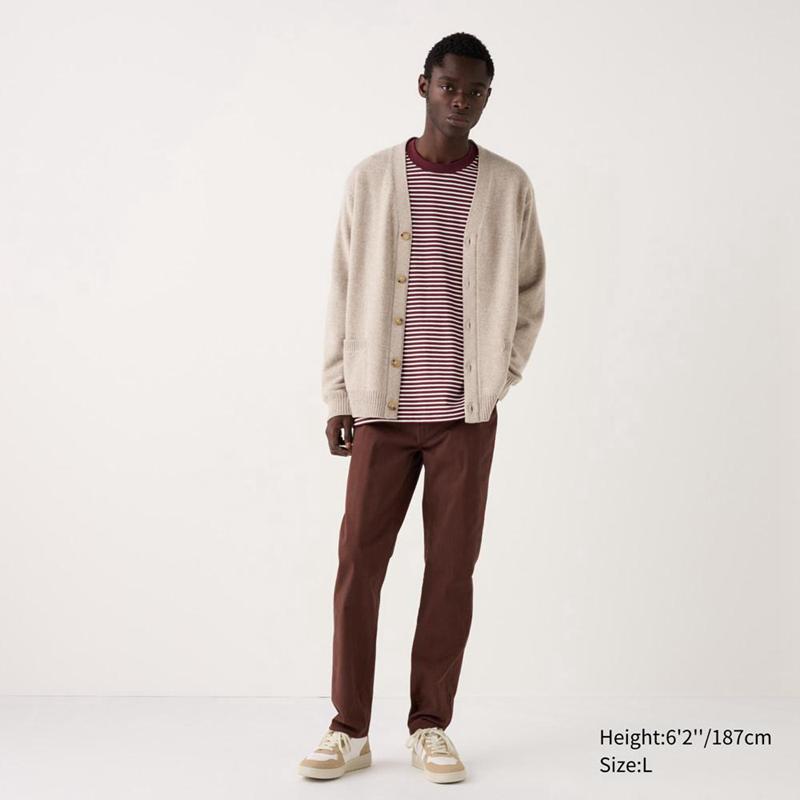 Uniqlo Lambswool V Neck Men Cardigan Beige  US |  YOGI-82965