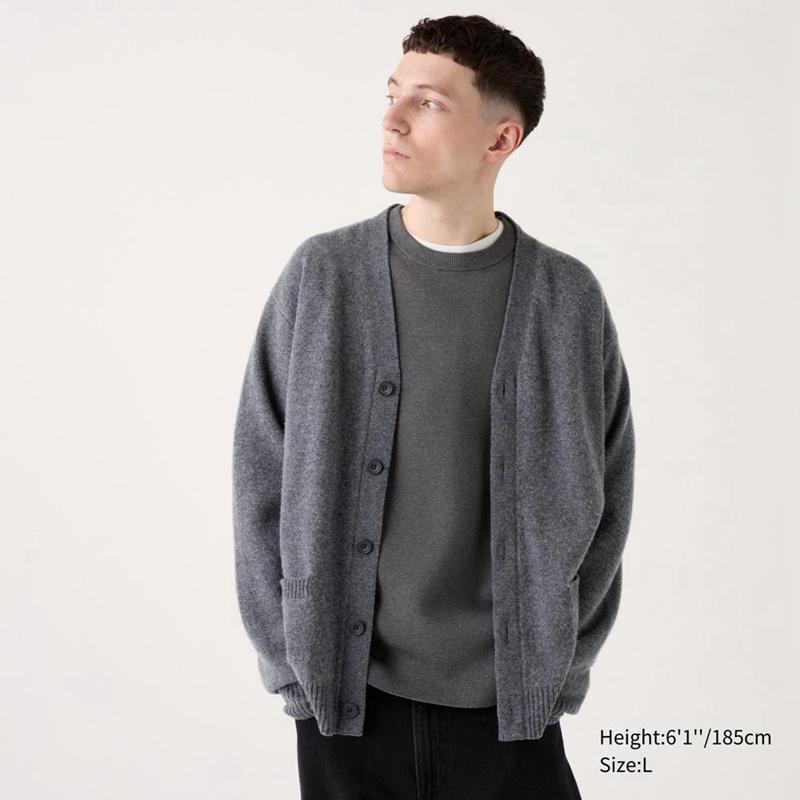 Uniqlo Lambswool V Neck Men Cardigan Grey  US |  NRAG-64817