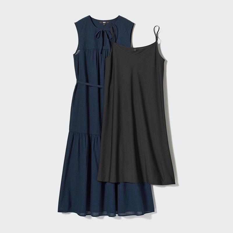 Uniqlo Light Cotton (Check, Sleeveless) Women Dress Navy  US |  IBWM-82409