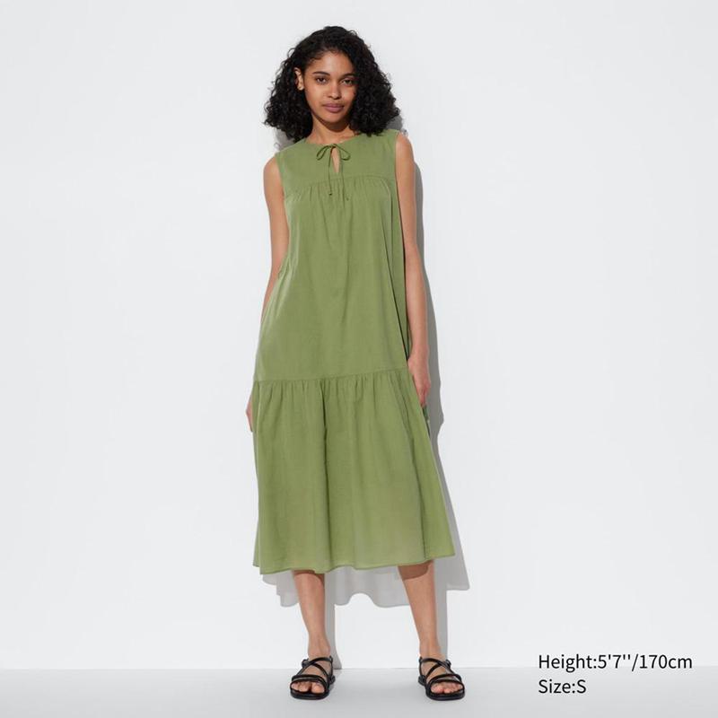 Uniqlo Light Cotton (Sleeveless) Women Dress Green  US |  AOZF-92817