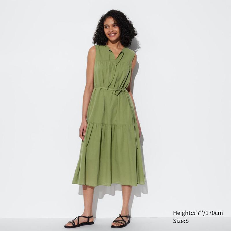 Uniqlo Light Cotton (Sleeveless) Women Dress Green  US |  AOZF-92817