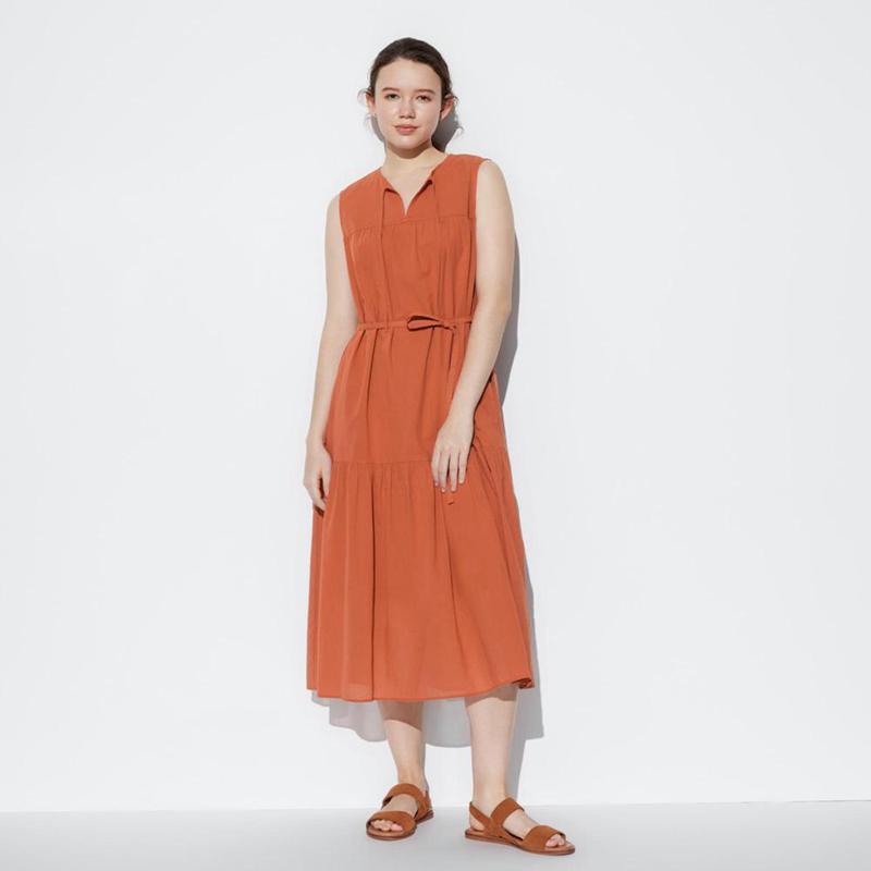 Uniqlo Light Cotton (Sleeveless) Women Dress Orange  US |  RUTE-57104