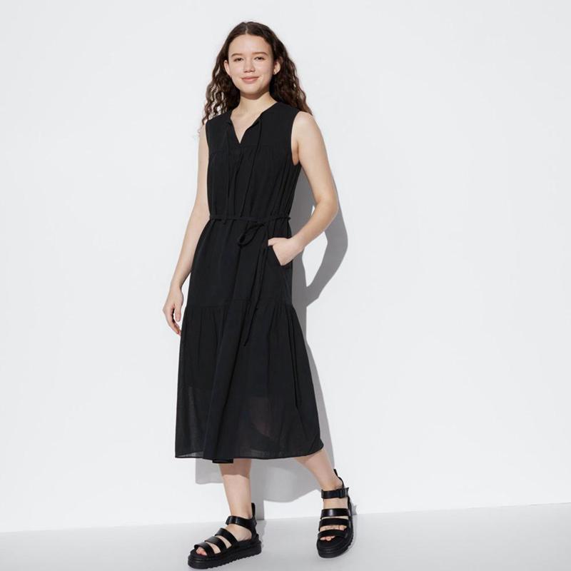 Uniqlo Light Cotton (Sleeveless) Women Dress Black  US |  EDNO-46209