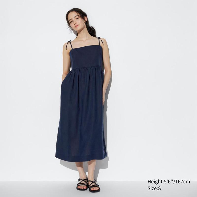 Uniqlo Linen Blend Camisole Women Dress Navy  US |  JXMW-19803