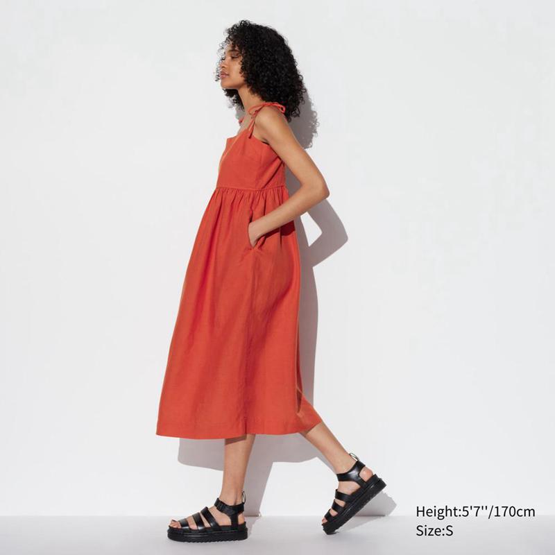 Uniqlo Linen Blend Camisole Women Dress Orange  US |  NMQW-94832