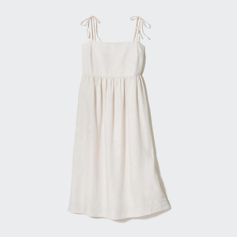 Uniqlo Linen Blend Camisole Women Dress Off White  US |  NDUF-37140