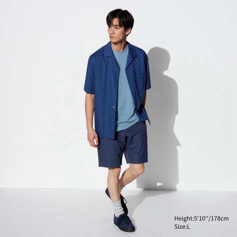 Uniqlo Linen Blend Men Shorts Navy  US |  JVXA-80239