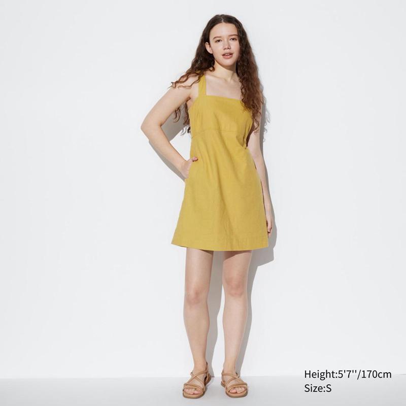 Uniqlo Linen Blend Mini (Sleeveless) Women Dress Yellow  US |  QINF-59108