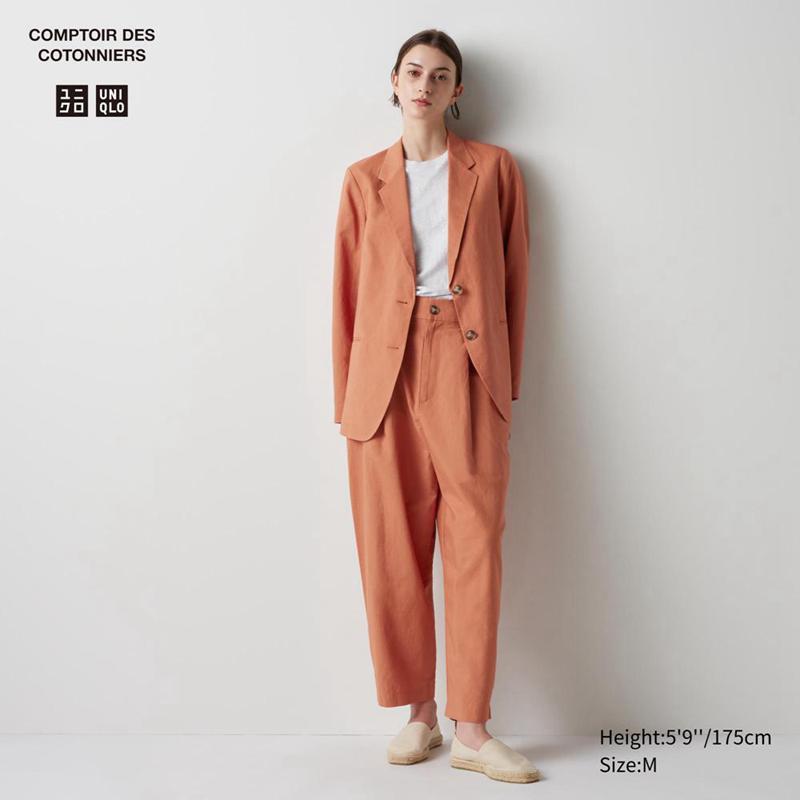 Uniqlo Linen Blend Pleated Tapered Women Trousers Orange  US |  HEGX-27460