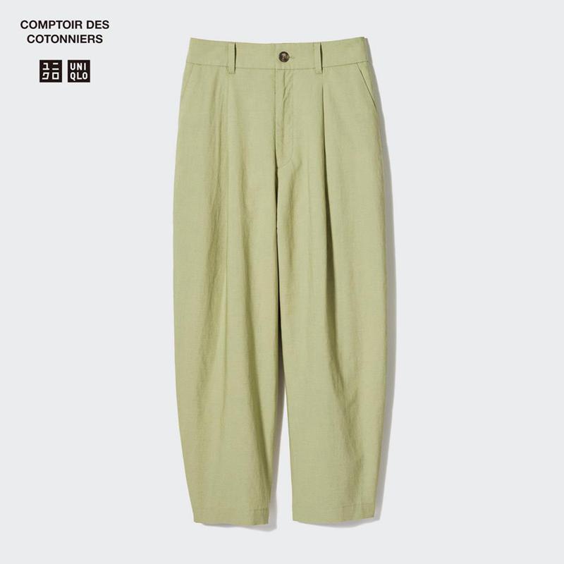 Uniqlo Linen Blend Pleated Tapered Women Trousers Beige  US |  JHDW-86935